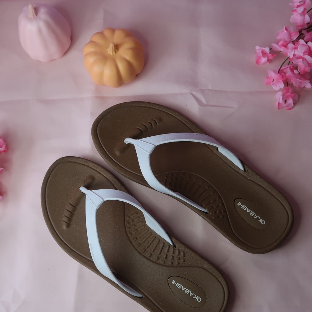 White and Tan Flip Flops Women